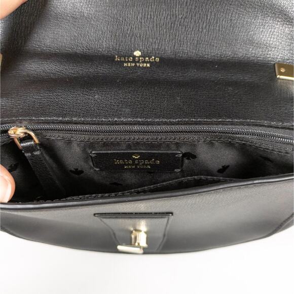 KATE SPADE Black Robyn Crossbody Medium Saddle Bag Leather Women's - Picture 7 of 9